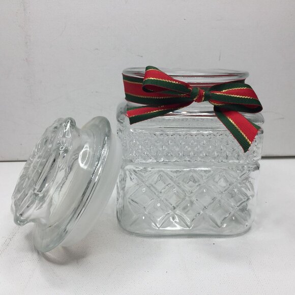 Vintage Anchor Hocking Wexford Square Christmas Glass Candy Jar Canister - Picture 2 of 11
